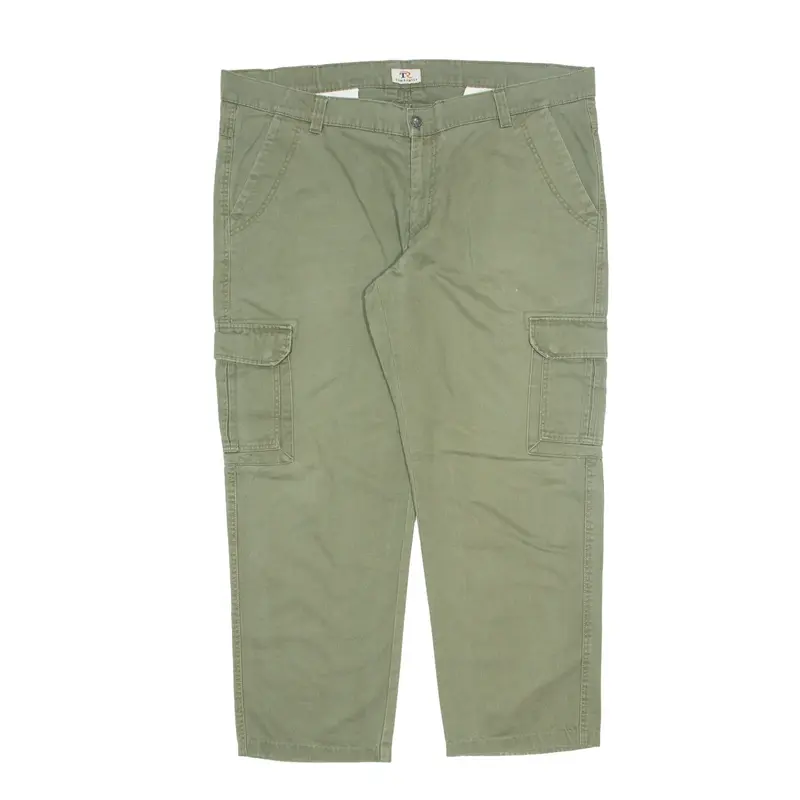 TOM RAMSEY Cargo Trousers Green Regular Tapered Mens W42 L28