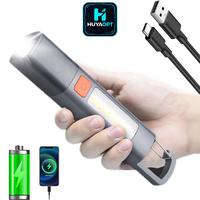 Recargeable Flashlights LED with 3 Modes & Hook and Zoomable & Waterproof 2-in-1 Flash Light and Side Light for Camping/Home/...