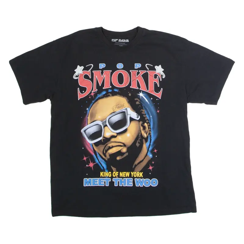 PULL&BEAR Pop Smoke Mens Band T-Shirt Black USA Crew Neck L