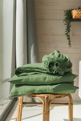 Linen sheets set in Matcha Green | Size: US Queen DEEP + Standard pillowcases