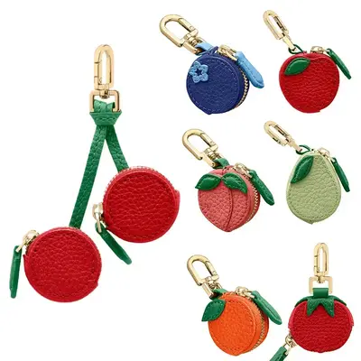 Fruit Shape Cherry Design Fruit Charm Coin Purse Blueberry Peach Cute Key Chain Mini Pouch Wallet Gift For Airtag Girl Women