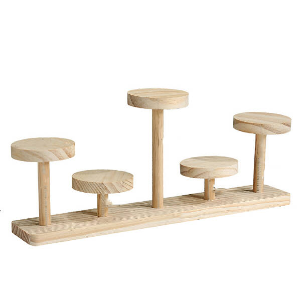 5-Slot Wood Round Tray Minifigures Display Risers