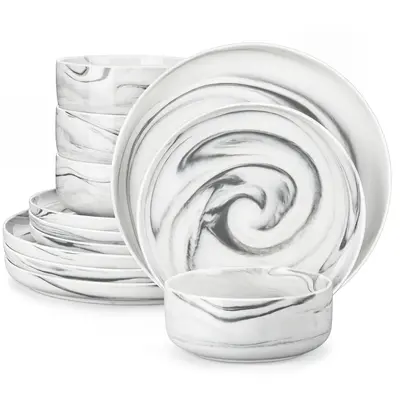 MALACASA 12/18 Pieces Modern Kitchenware, Porcelain Tableware Dishware Sets Chip Resistant Ceramic Dish Cutlery Set Service f...