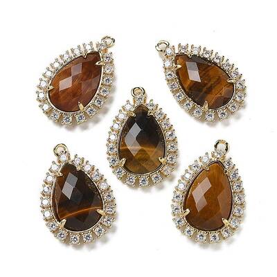 Natural Tiger Eye Faceted Teardrop Pendants