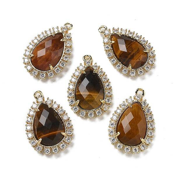 Natural Tiger Eye Faceted Teardrop Pendants