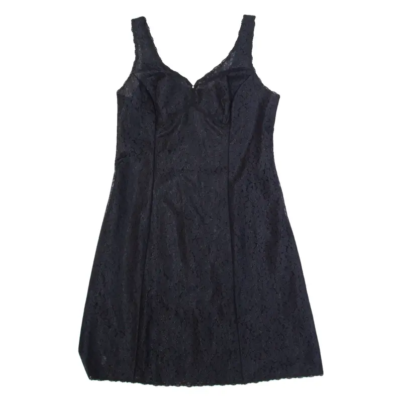 Womens A-Line Dress Black Nylon Floral Sleeveless Knee Length L