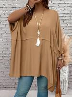【Plus Size】 Solid Color Batwing Sleeve Top, Casual Round Neck Top for Summer, Women's Plus Clothing for Daily Wear