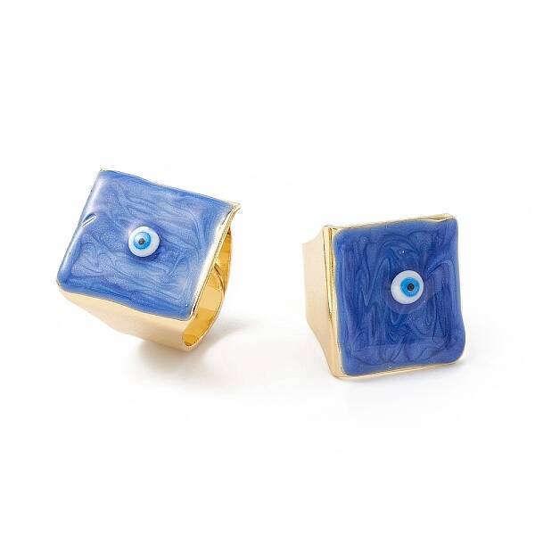 Square Enamel with Evil Eye Wide Band Finger Rings