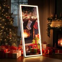 Floor Mirror Stand Mirror Full Length with LED Lights,Dimming & 3 Color Lighting, Aluminum Alloy Thin Frame for Bedroom, Dres...