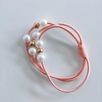Pink Hair Tie with Pearl & Gold Accents - Stylish and Functional
