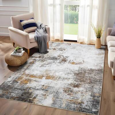 Garvee 10x13 Area Rug Washable Non-Slip Backing Foldable Stain Resistant Soft Texture Brown Indoor Living Room Bedroom