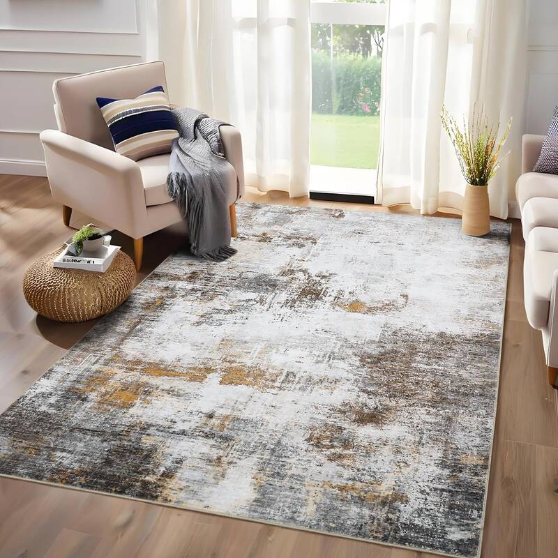 Garvee 10x13 Area Rug Washable Non-Slip Backing Foldable Stain Resistant Soft Texture Brown Indoor Living Room Bedroom