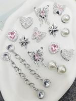 Butterfly & Heart & Chain Design Shoe Charms, Rhinestone & Faux Pearl Decorated Shoe Decoration Charms, Fashionable Shoes Dec...