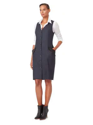 BIRCH | Button-Down Pinafore Dress | Colour: Navy-Black | Size: UK 6 (US 0)