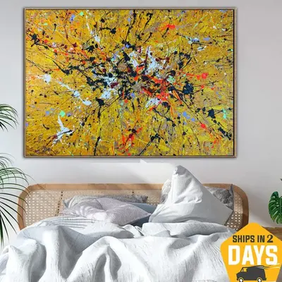 Original Colorful Paintings On Canvas Abstract Yellow Wall Art Textured Artwork for Living Room Decor | YELLOW SPLASH 39.4&qu...