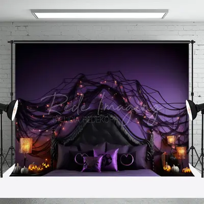 Purple Black Shiny Halloween Headboard Backdrop - Aperturee