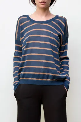 nini stripes pullover - blue / camel | Size: small
