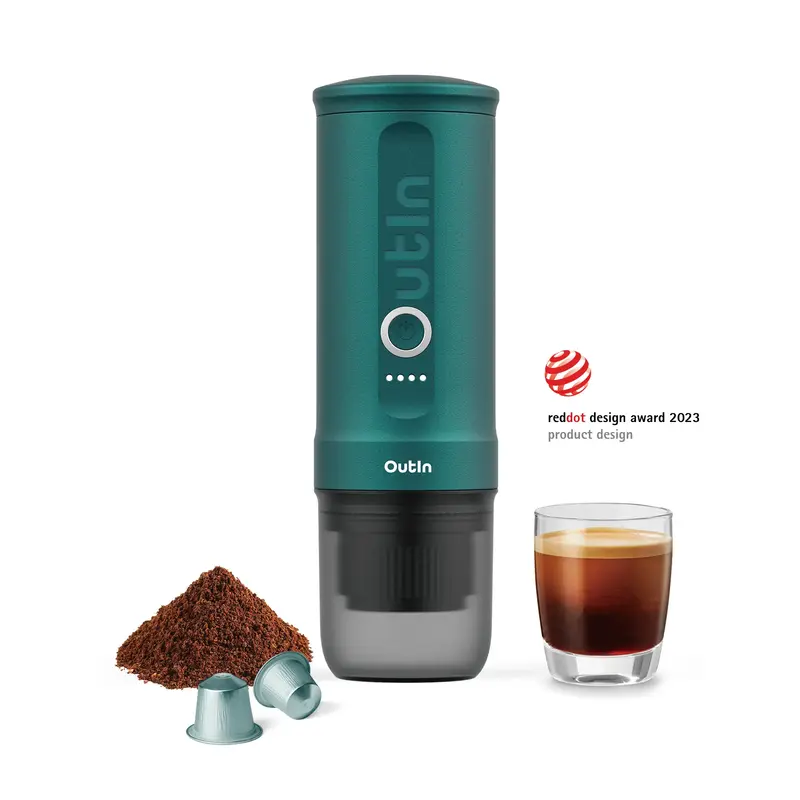 Outin Nano Portable Espresso Machine (Outin Teal) with Self-Heating, 12V/24V 20 Bar Mini Car Coffee Maker, Compatible with NS...