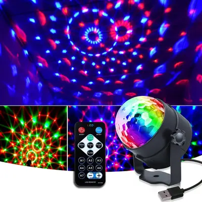 Remote Control Magic Ball Light, Rotating RGB 7 Color Changing Stage, USB Rechargeable Stage DJ Light for Home Party Decorati...