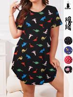 【Plus Size】 All Over Print Round Neck Tee Nightdress, Casual Comfortable Short Sleeve Nightgown for Women, Women's Sleepw...