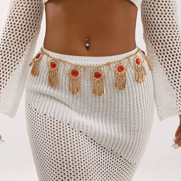 Alloy Cubic Zirconia Flower Tassel Bell Chain Belts for Women