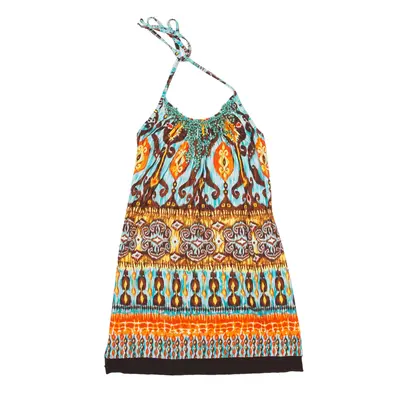 KAYS Y2K Tropical Mini Dress Blue Crazy Pattern Sleeveless Short Womens UK 10