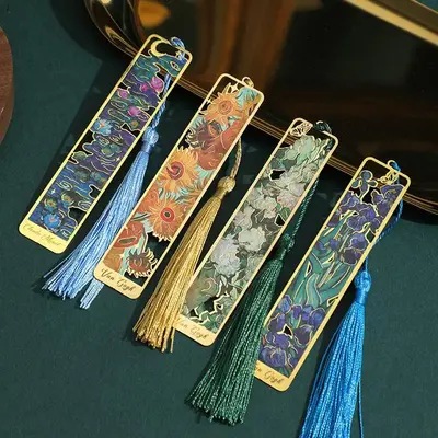 Room Decor Vintage Flower Design Metal Bookmarks, 4counts Tassel Decor Bookmarks, Book Accessories for Home & School & Office...