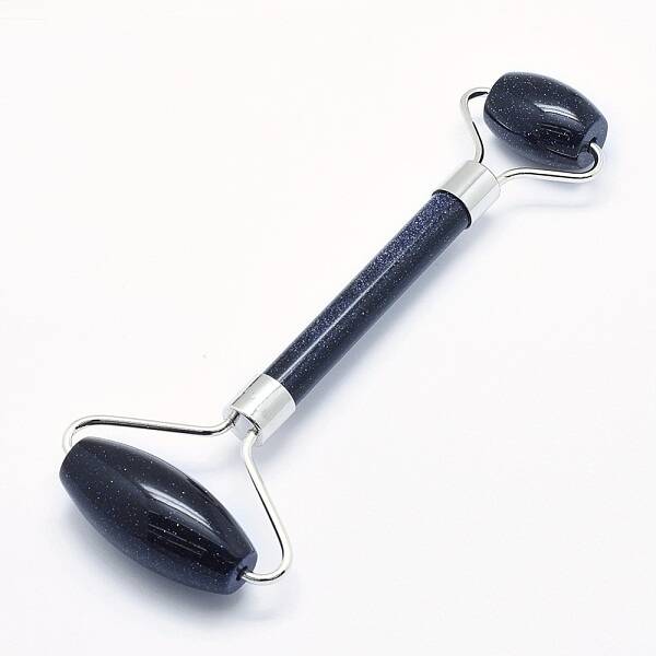 Synthetic Blue Goldstone Brass Face Massager