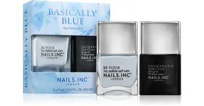 Nails Inc. Basically Blue Nail Polish Set Always Making Waves nail polish 14 ml + Lacquer Lock nail top coat 14 ml