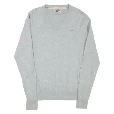 HILFIGER DENIM Mens Jumper Grey V-Neck Tight Knit M