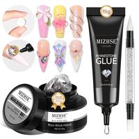 MIZHSE 30g Solid Builder Gel For Nails and 15g Rhinestone Glue for Nails, Clear Nail Builder Gel Hard Gel for Nails 3D Nail S...