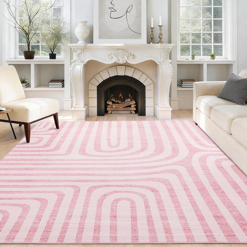 Garvee 10x13 Area Rugs Washable Non-Slip Low-Pile Soft Floor Carpet for Living Room Bedroom Dining Room Pink