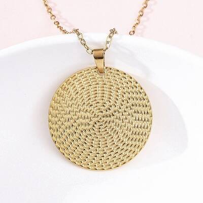 Flat Round 304 Stainless Steel Pendant Necklaces