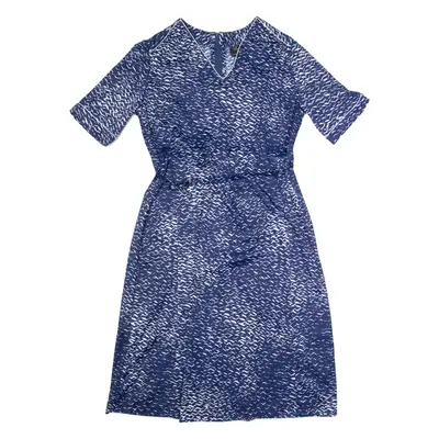 LADY B Womens A-Line Dress Blue 90s Spotted Short Sleeve Long M