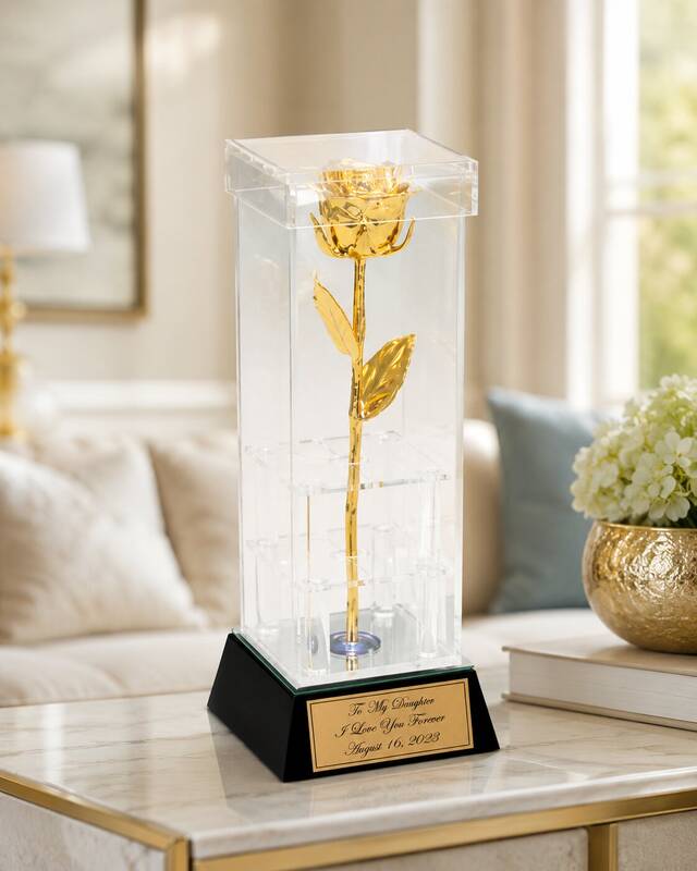 50th Anniversary 8 Gold Rose in Custom Illuminated Case