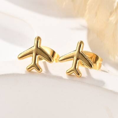 304 Stainless Steel Tiny Airplane Stud Earrings with 316 Stainless Steel Pins for Women