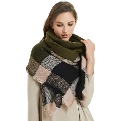 Fall Winter Scarf Classic Tassel Plaid Tartan Warm Soft Chunky Large Blanket Wrap Shawl Scarves for Women