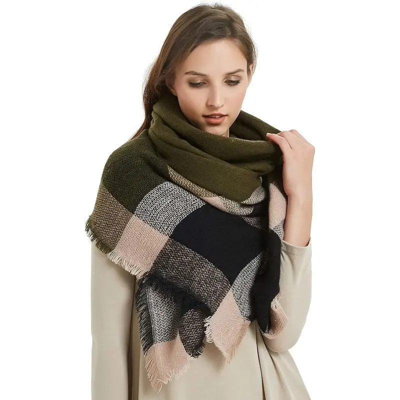 Fall Winter Scarf Classic Tassel Plaid Tartan Warm Soft Chunky Large Blanket Wrap Shawl Scarves for Women
