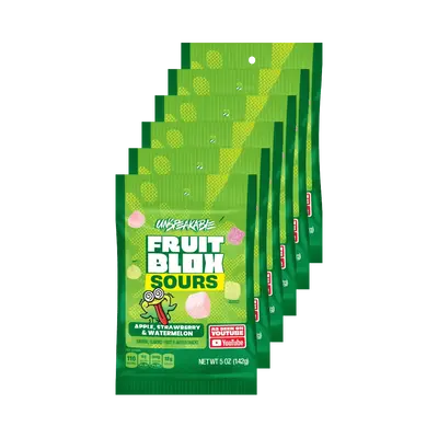 FruitBlox Unspeakable SOURS Apple Strawberry Watermelon Gummies 6 x 5oz Bags Chewy Tangy Juicy Sweet Vegan Gluten Free Real F...