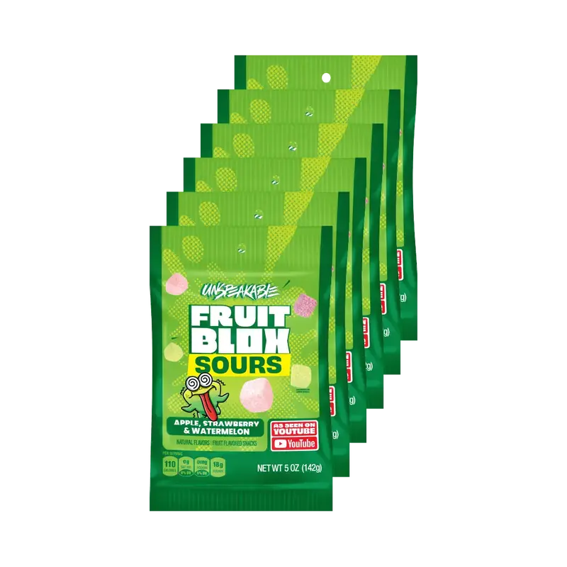 FruitBlox Unspeakable SOURS Apple Strawberry Watermelon Gummies 6 x 5oz Bags Chewy Tangy Juicy Sweet Vegan Gluten Free Real F...
