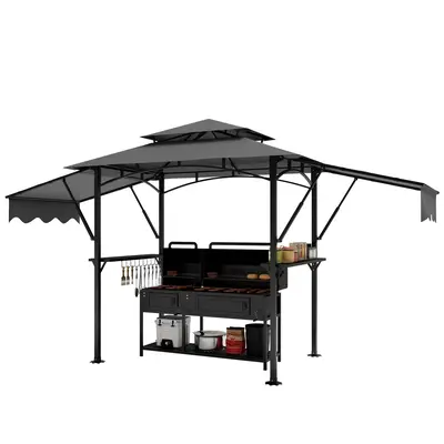 Garvee Grill Gazebo,5x8ft Double Layer BBQ Gazebo, Outdoor BBQ Waterproof Patio Canopy Tent Extra Shadow with Double Sided Aw...