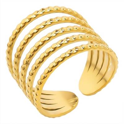 Hollow 304 Stainless Steel Multilayer Open Cuff Ring for Unisex