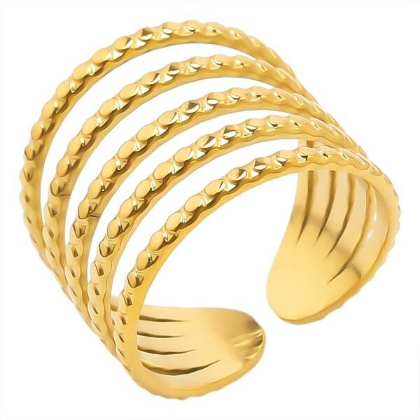 Hollow 304 Stainless Steel Multilayer Open Cuff Ring for Unisex