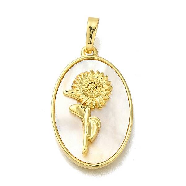 Brass Pave Shell Birth Flower Pendants