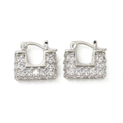 Rectangle Rack Plating Brass with Cubic Zirconia Hoop Earrings
