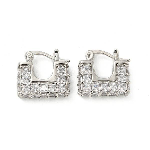 Rectangle Rack Plating Brass with Cubic Zirconia Hoop Earrings