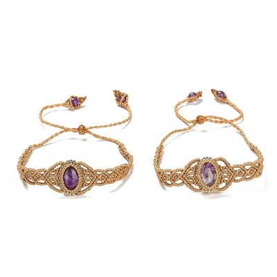 Natural Amethyst Oval Braided Bead Bracelets