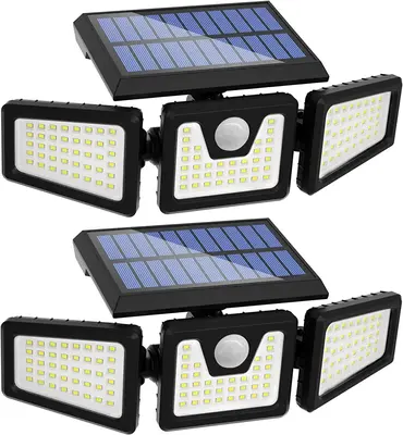 Solar Flood Lights Outdoor, Motion Sensor Lights, 3 Adjustable Heads Security Lights, IP65 Waterproof, with Remote Control 18...