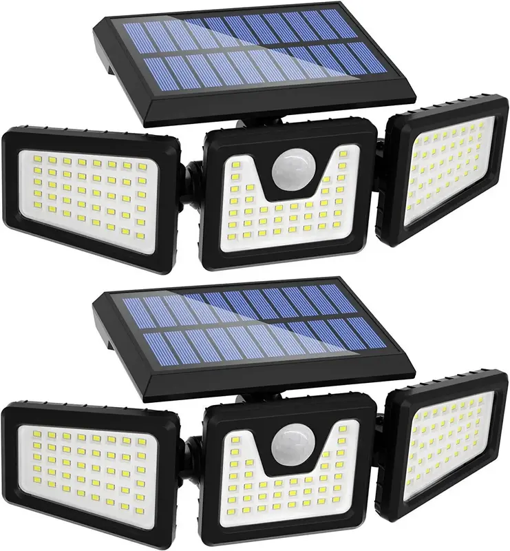 Solar Flood Lights Outdoor, Motion Sensor Lights, 3 Adjustable Heads Security Lights, IP65 Waterproof, with Remote Control 18...
