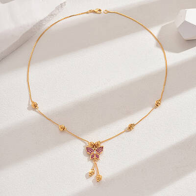 Fashionable Brass Pave Cubic Zirconia Butterfly Pendant Necklaces